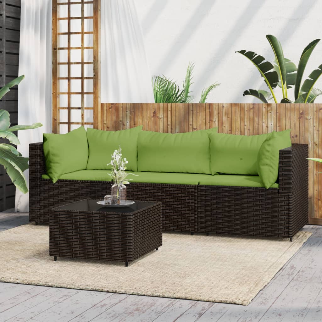 Set Mobili da Giardino 4 pz con Cuscini in Polyrattan Marrone - homemem39