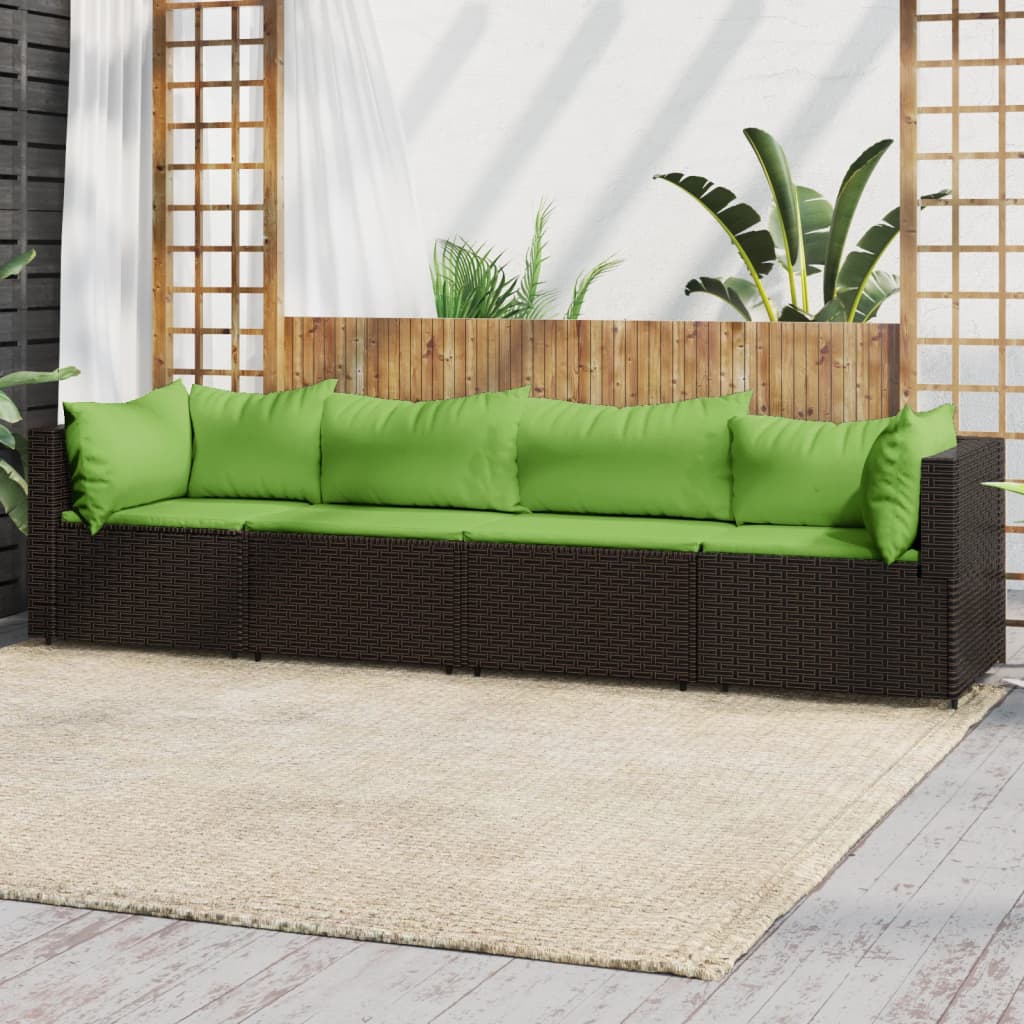 Set Mobili da Giardino 4 pz con Cuscini in Polyrattan Marrone - homemem39