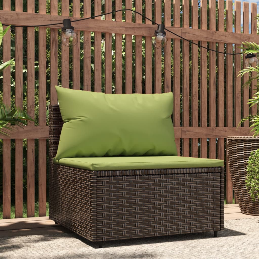 Divano Centrale da Giardino con Cuscini in Polyrattan Marrone - homemem39