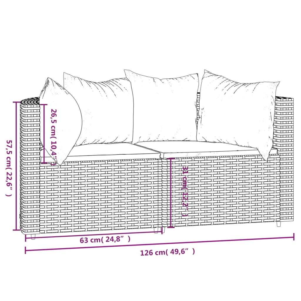 Divani Angolari da Giardino con Cuscini 2pz Polyrattan Marrone - homemem39