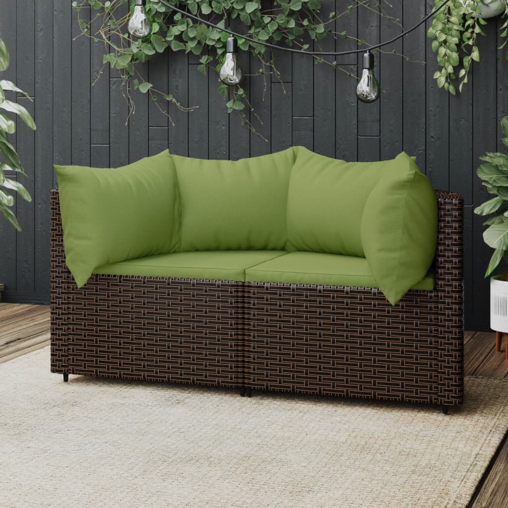 Divani Angolari da Giardino con Cuscini 2pz Polyrattan Marrone - homemem39