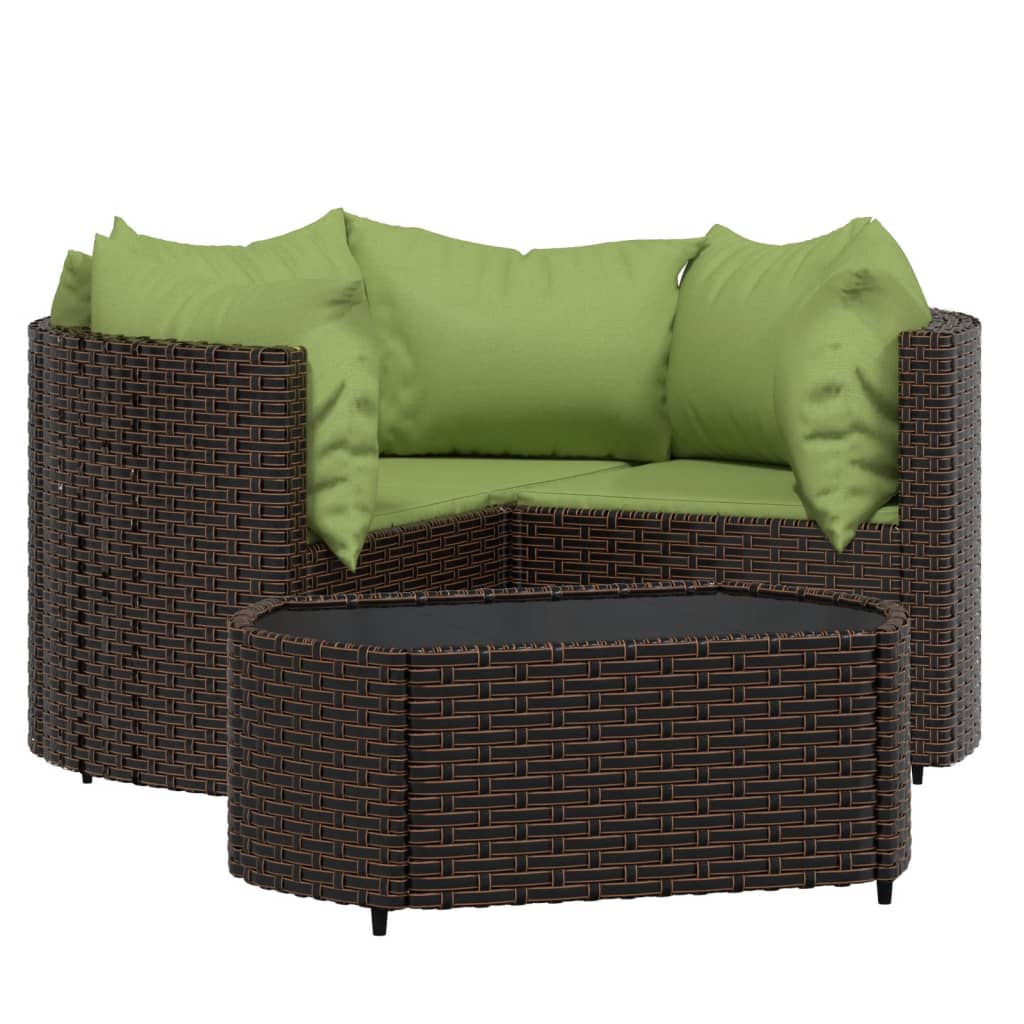 Set Mobili da Giardino 4 pz con Cuscini in Polyrattan Marrone - homemem39