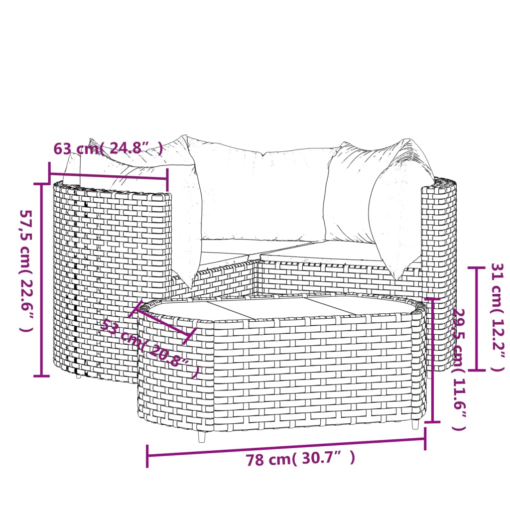 Set Mobili da Giardino 4 pz con Cuscini in Polyrattan Marrone - homemem39