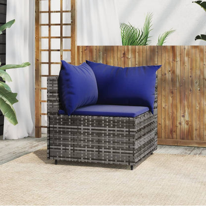 Divano Angolare da Giardino con Cuscini in Polyrattan Grigio - homemem39