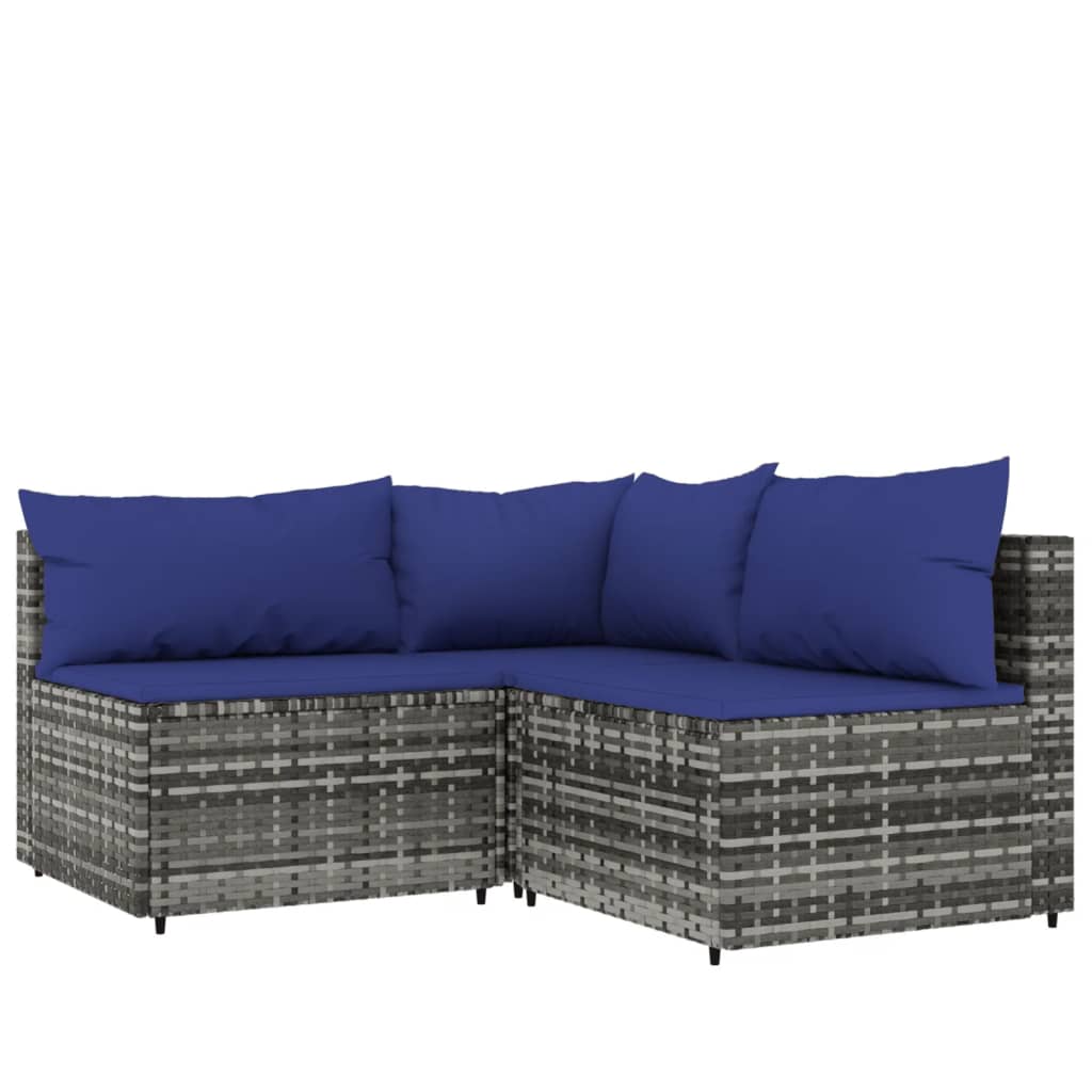 Set Divani da Giardino 3 pz con Cuscini in Polyrattan Grigio - homemem39