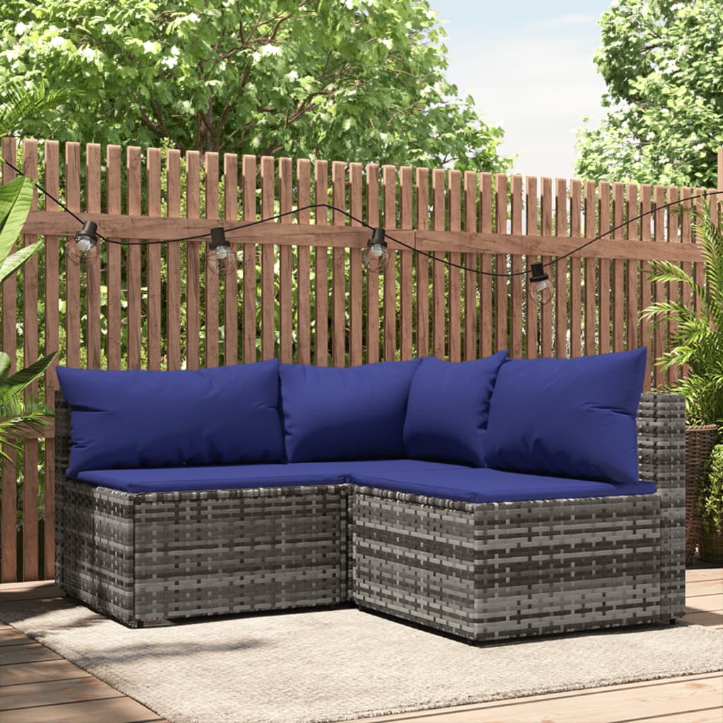 Set Divani da Giardino 3 pz con Cuscini in Polyrattan Grigio - homemem39