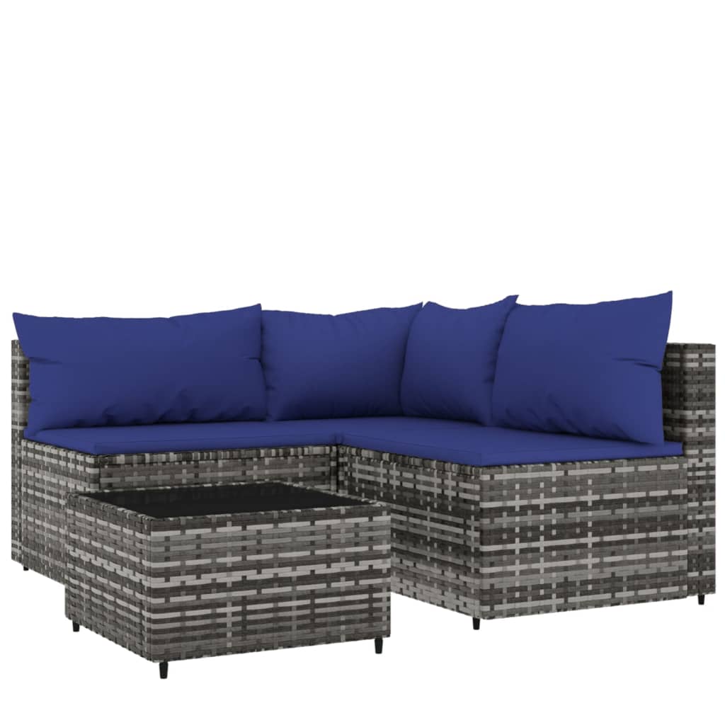 Set Divani da Giardino 4 pz con Cuscini in Polyrattan Grigio - homemem39