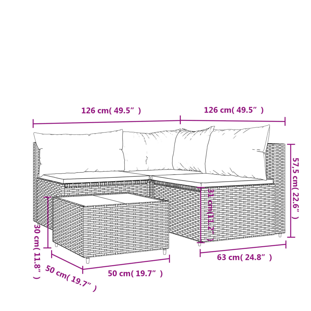 Set Divani da Giardino 4 pz con Cuscini in Polyrattan Grigio - homemem39