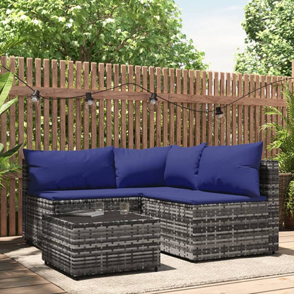 Set Divani da Giardino 4 pz con Cuscini in Polyrattan Grigio - homemem39