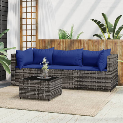 Set Divani da Giardino 4 pz con Cuscini in Polyrattan Grigio - homemem39