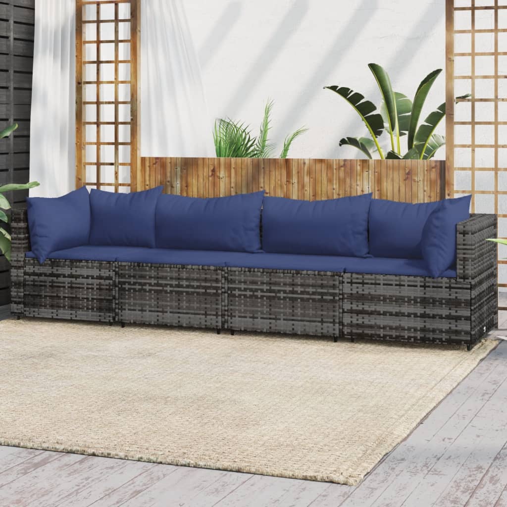 Set Divani da Giardino 4 pz con Cuscini in Polyrattan Grigio - homemem39