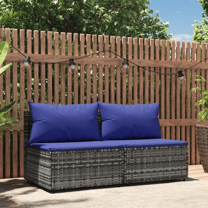 Divani Centrali da Giardino con Cuscini 2pz Polyrattan Grigio - homemem39