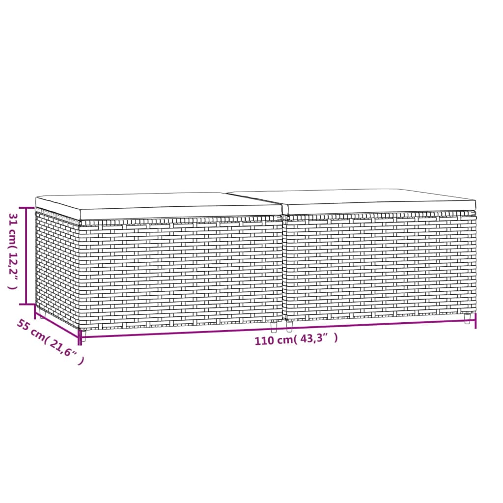 Poggiapiedi da Giardino con Cuscini 2 pz in Polyrattan Grigio - homemem39