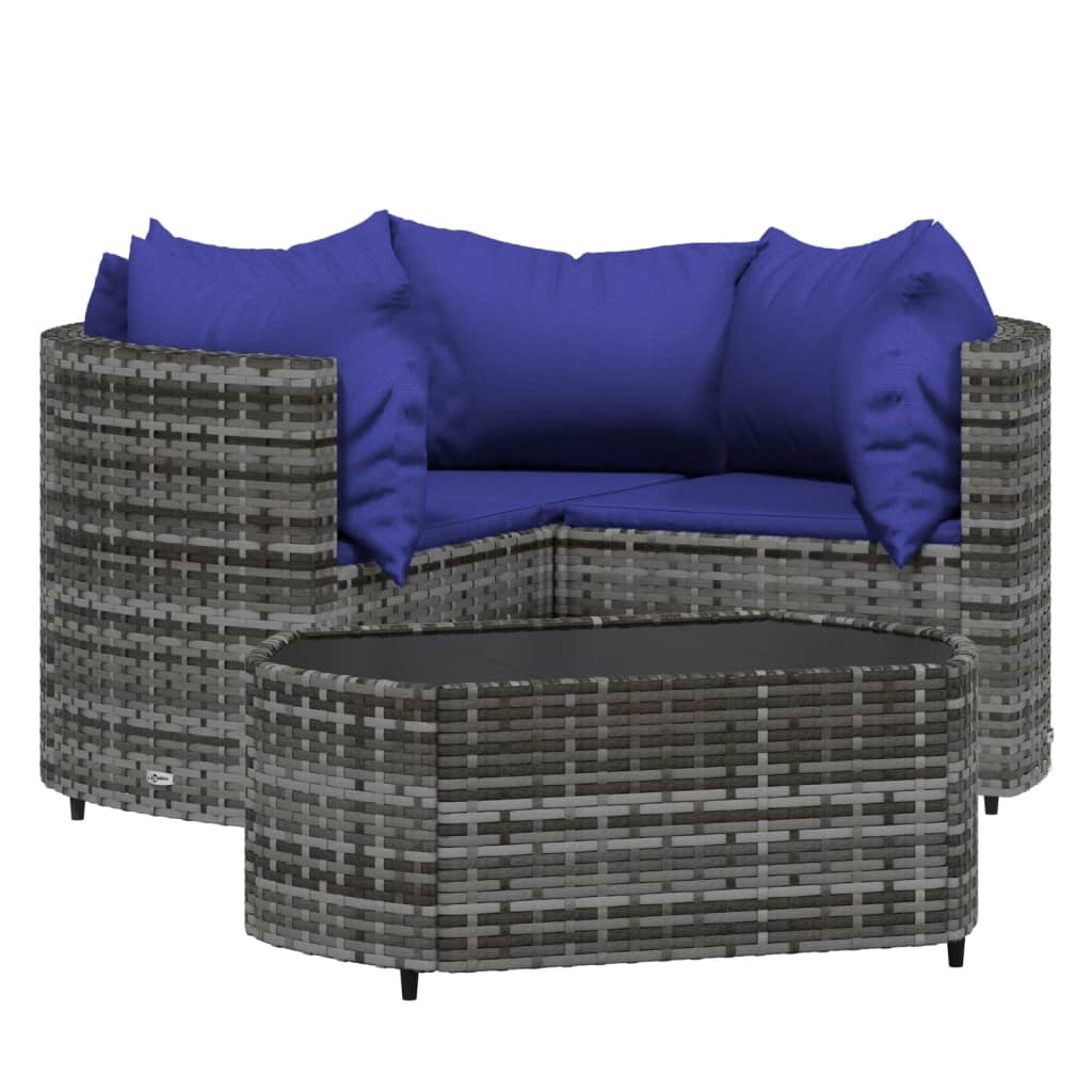 Set Divani da Giardino 4 pz con Cuscini in Polyrattan Grigio - homemem39