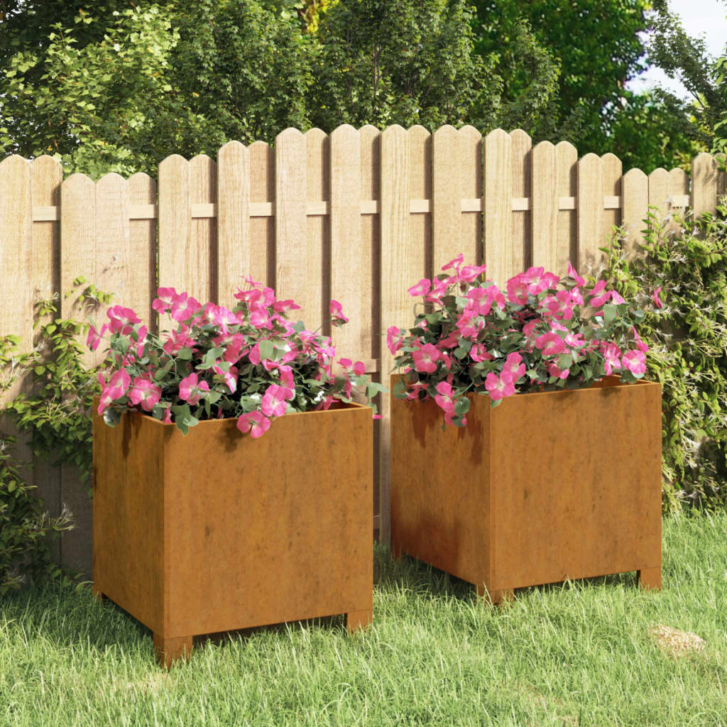 Fioriere con Gambe 2pz Ruggine 32x30x33 cm Acciaio Corten - homemem39