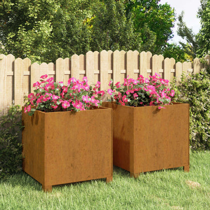 Fioriere con Gambe 2pz Ruggine 42x40x43 cm Acciaio Corten - homemem39