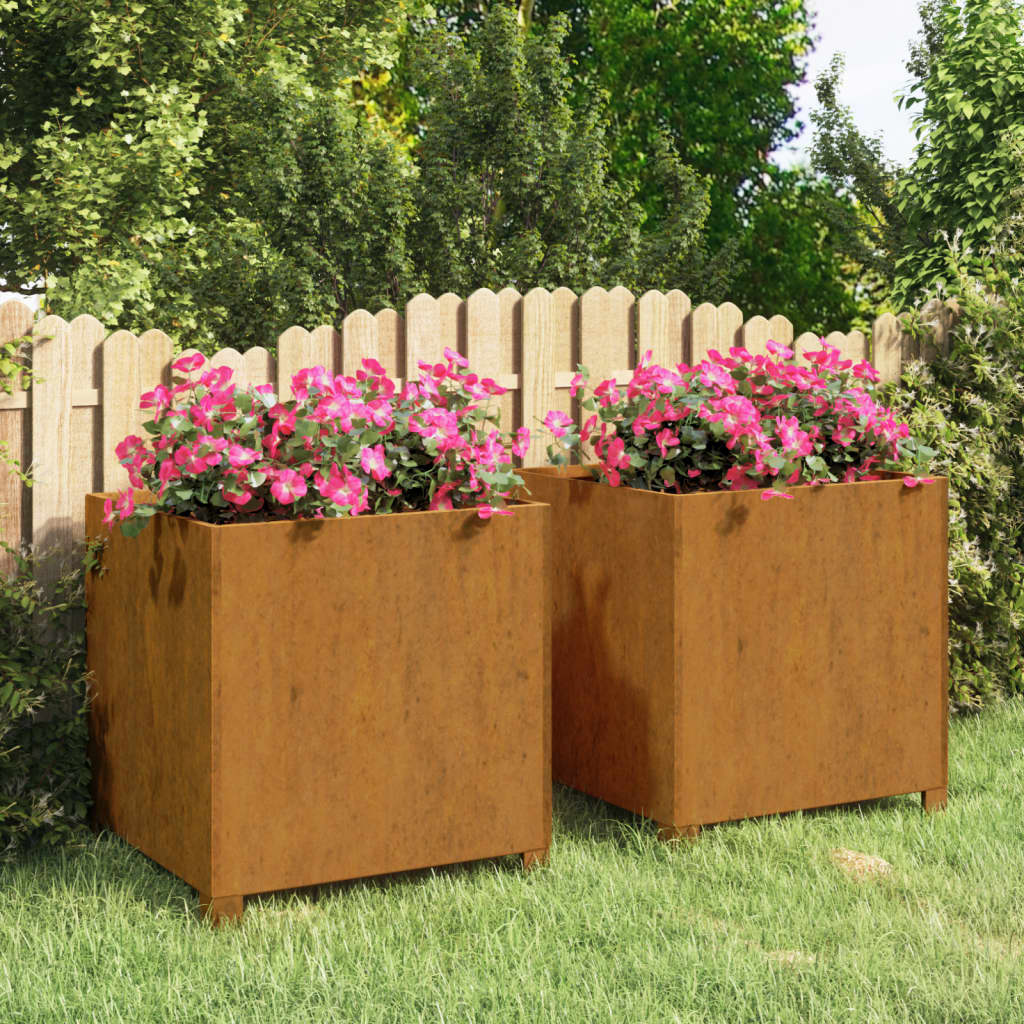 Fioriere con Gambe 2pz Ruggine 49x47x50 cm Acciaio Corten - homemem39