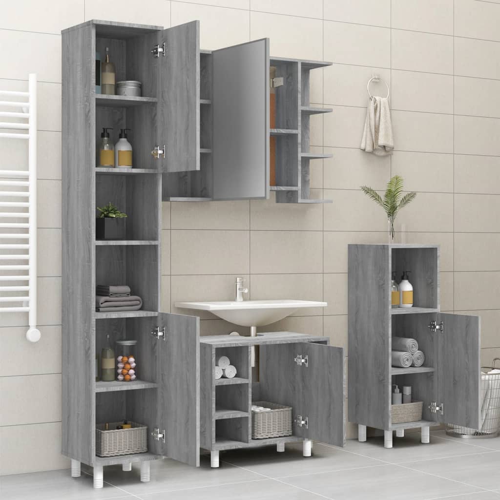 Armadietto Bagno Grigio Sonoma 30x30x179cm in Legno Multistrato - homemem39