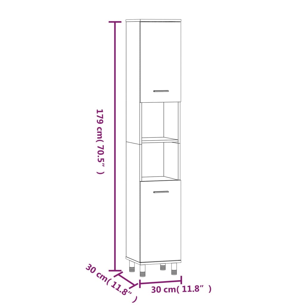 Armadietto Bagno Grigio Sonoma 30x30x179cm in Legno Multistrato - homemem39