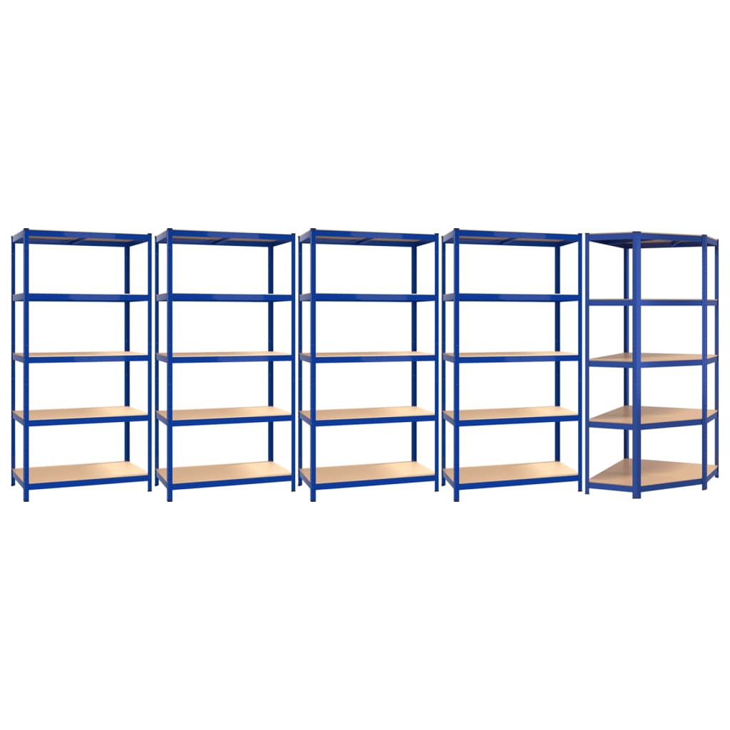 Scaffali a 5 Ripiani 5 pz Blu in Acciaio e Legno Multistrato - homemem39