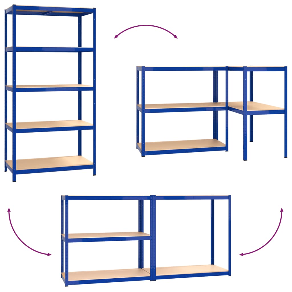 Scaffali a 5 Ripiani 5 pz Blu in Acciaio e Legno Multistrato - homemem39