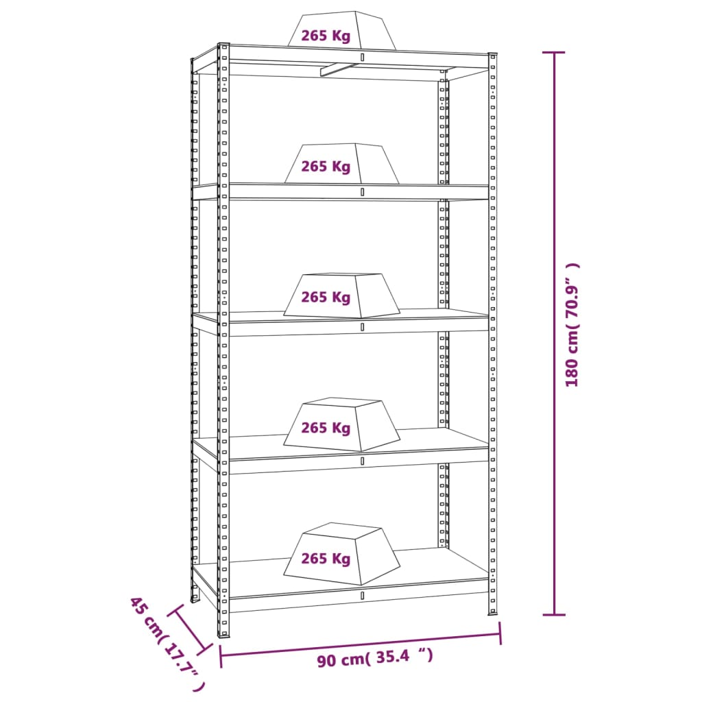 Scaffali Resistenti 5 Strati 2 pz Argento Acciaio e Multistrato - homemem39