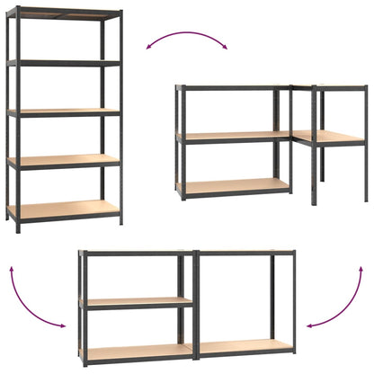 Scaffali Resistenti 5 Ripiani 3pz Grigio Acciaio e Multistrato - homemem39