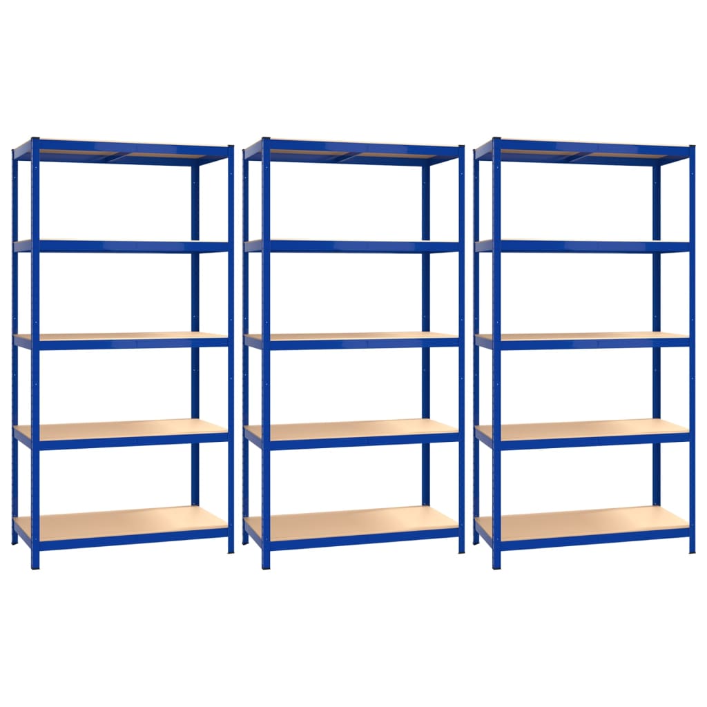 Scaffali a 5 Ripiani 3 pz Blu in Acciaio e Legno Multistrato - homemem39