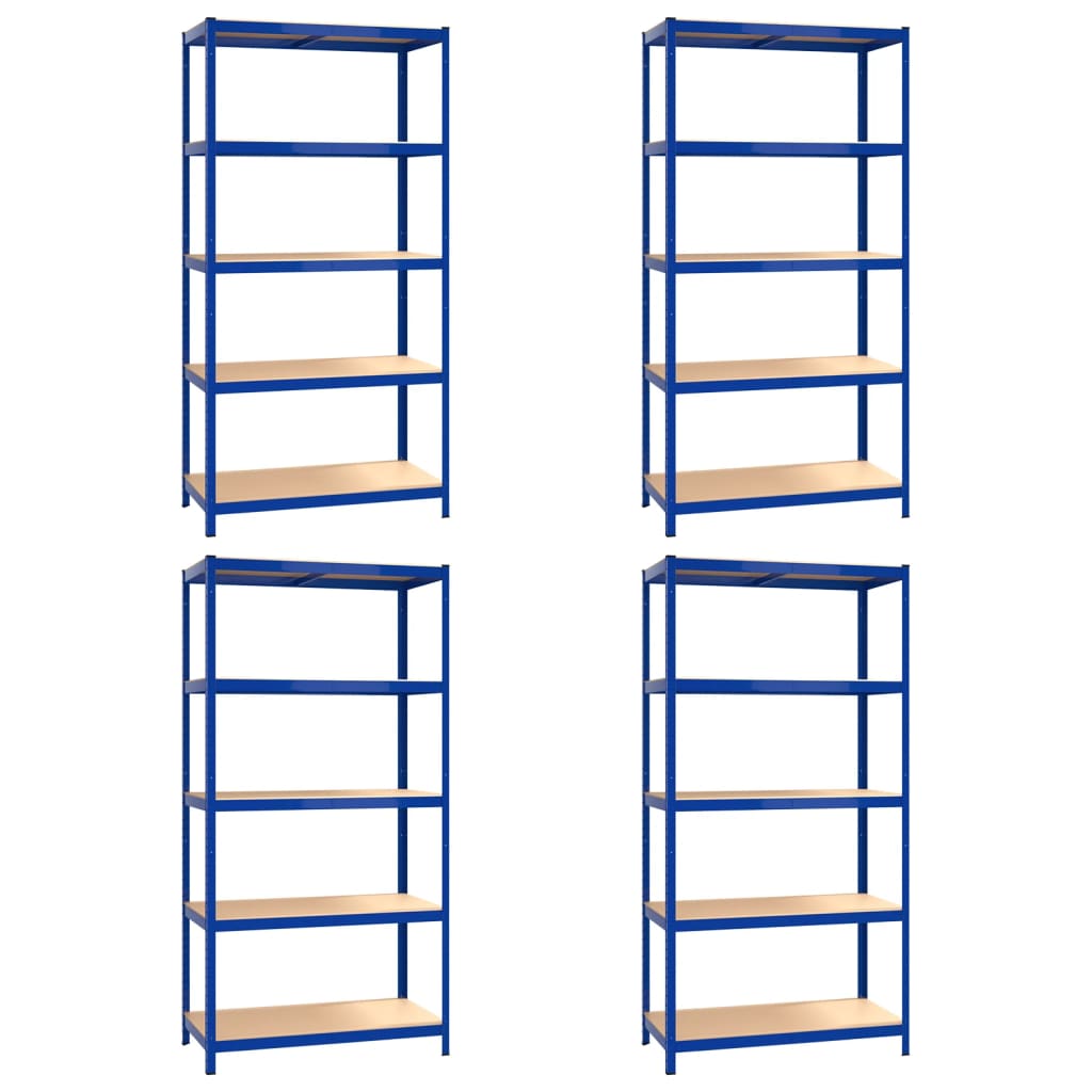 Scaffali a 5 Ripiani 4 pz Blu in Acciaio e Legno Multistrato - homemem39