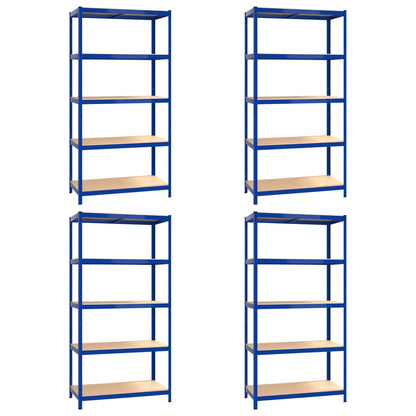 Scaffali a 5 Ripiani 4 pz Blu in Acciaio e Legno Multistrato - homemem39