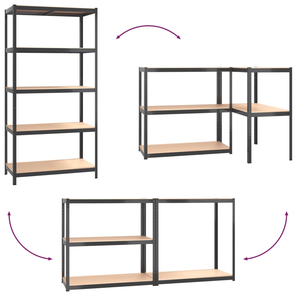 Scaffali 5 Ripiani 2 pz Antracite Acciaio e Legno Multistrato - homemem39