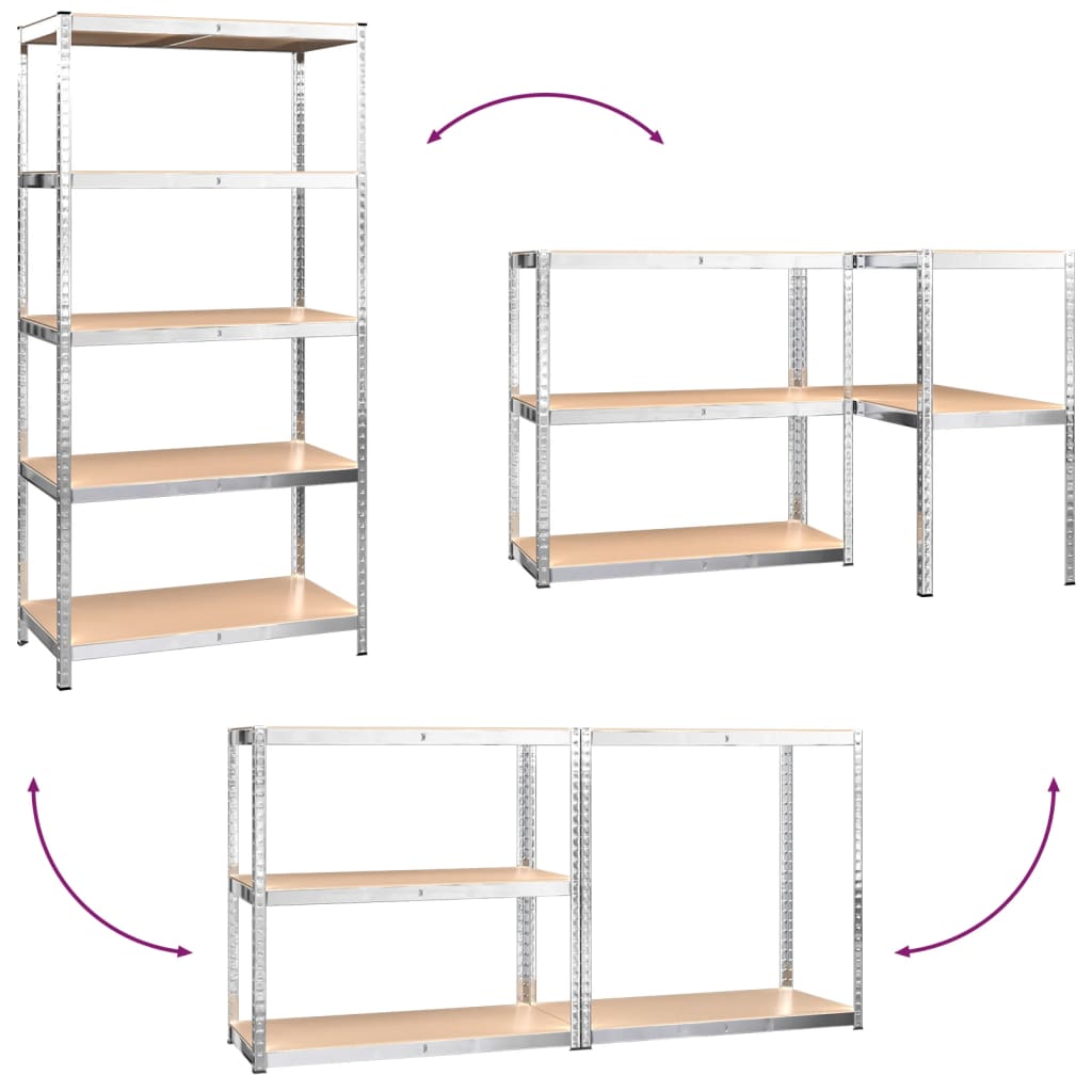 Scaffali 5 Ripiani 5 pz Argento in Acciaio e Legno Multistrato - homemem39