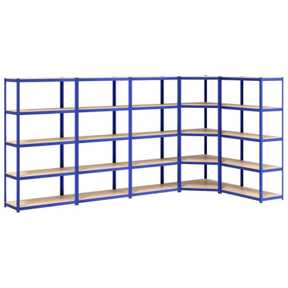 Scaffali a 5 Ripiani 5 pz Blu in Acciaio e Legno Multistrato - homemem39