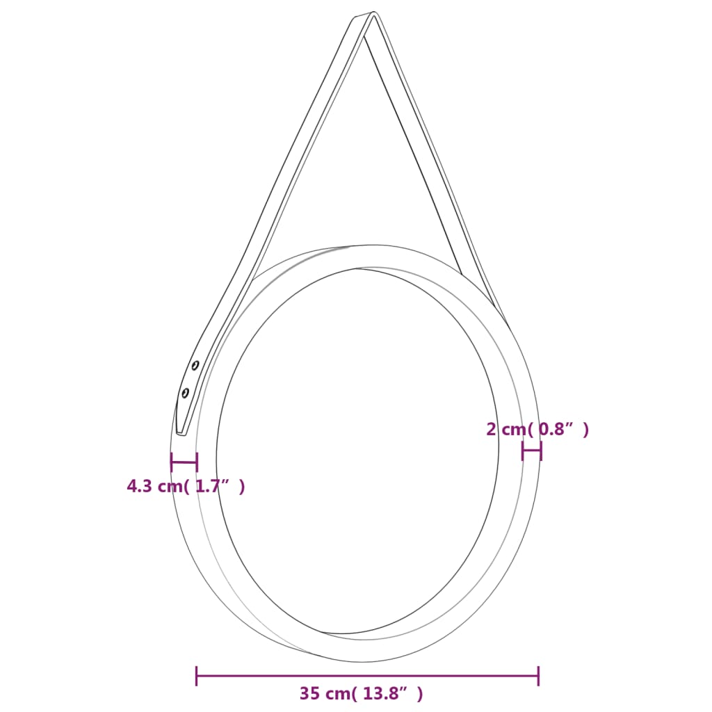 Specchio da Parete con Cinghia Dorato Ø 35 cm - homemem39