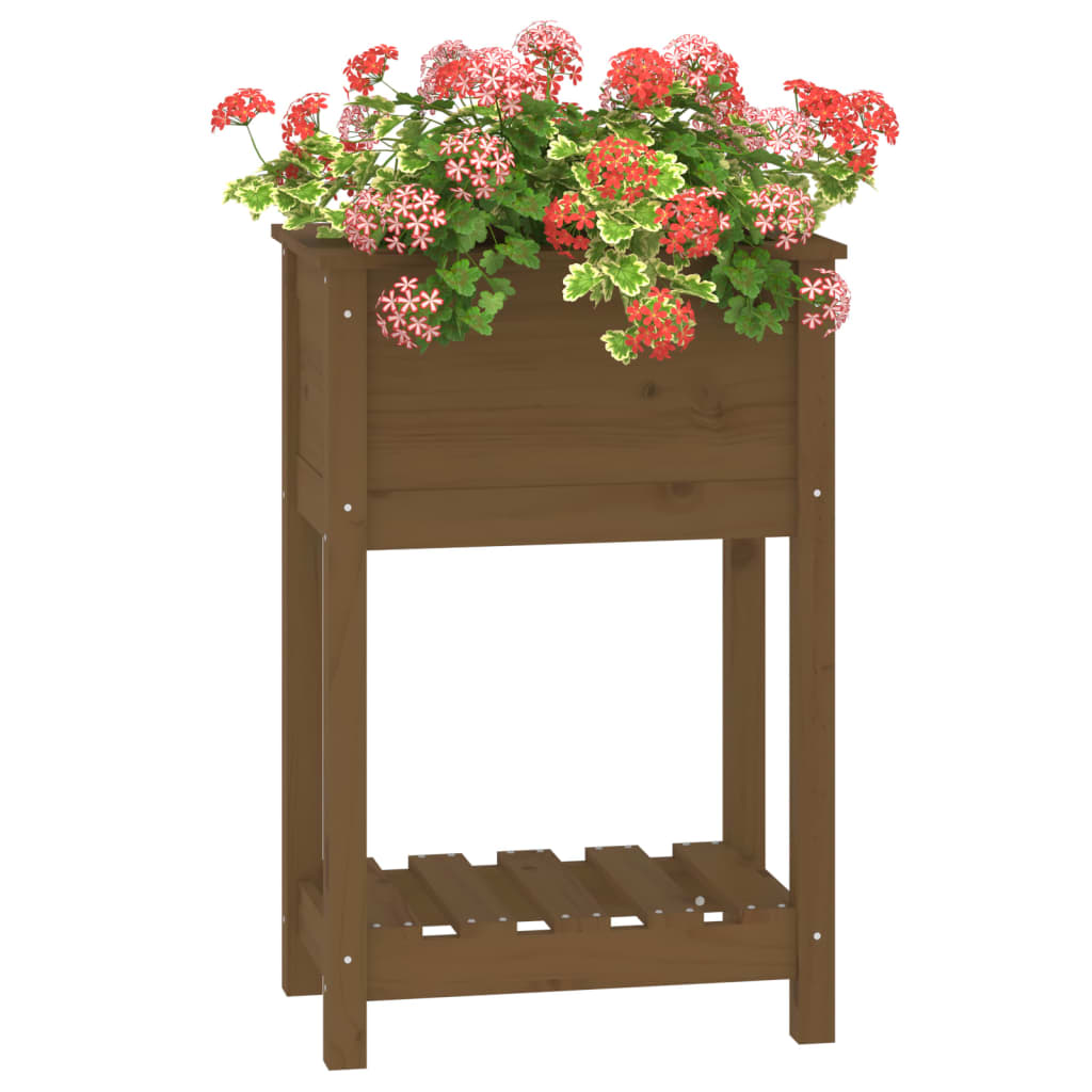 Fioriera con Mensola Miele 54x34,5x81cm Legno Massello di Pino - homemem39