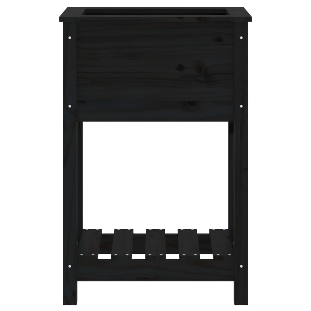 Fioriera con Mensola Nera 54x34,5x81 cm Legno Massello di Pino - homemem39