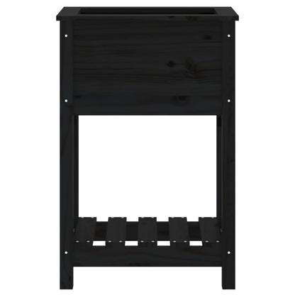 Fioriera con Mensola Nera 54x34,5x81 cm Legno Massello di Pino - homemem39