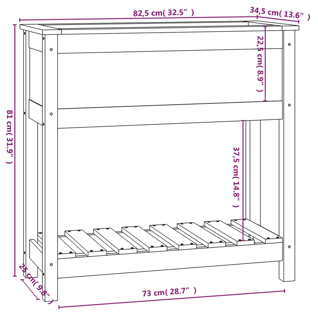 Fioriera con Mensola Nera 82,5x34,5x81cm Legno Massello di Pino - homemem39