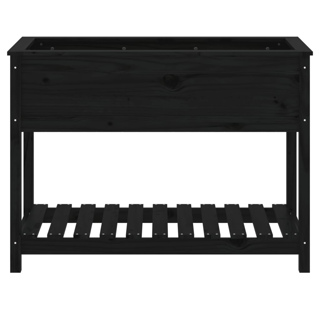 Fioriera con Mensola Nera 111,5x54x81cm Legno Massello di Pino - homemem39