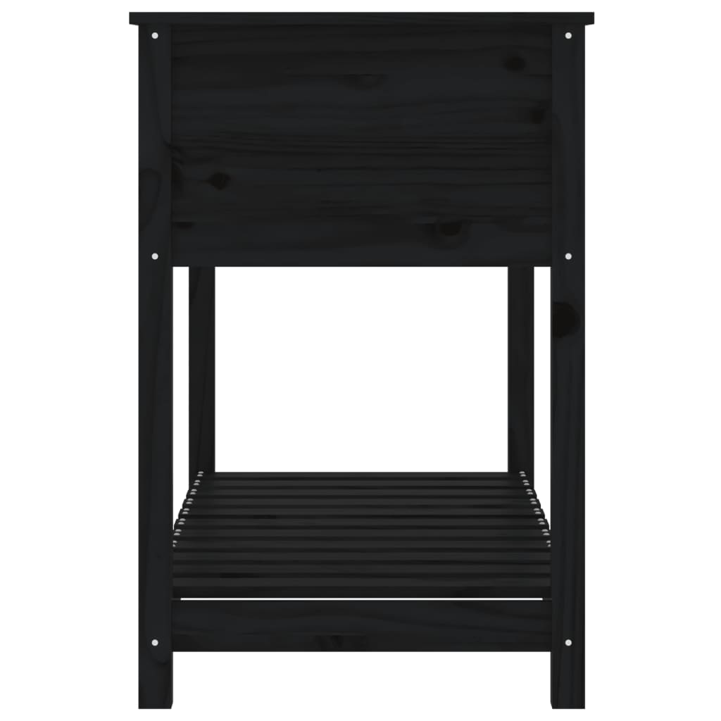 Fioriera con Mensola Nera 111,5x54x81cm Legno Massello di Pino - homemem39