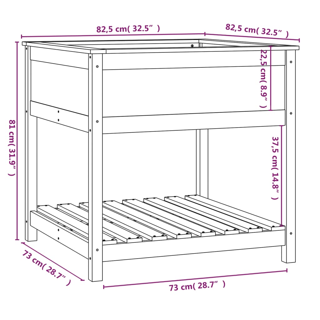 Fioriera con Mensola 82,5x82,5x81 cm in Legno Massello di Pino - homemem39