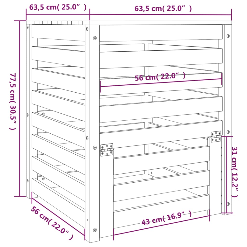 Compostiera Bianca 63,5x63,5x77,5 cm in Legno Massello di Pino - homemem39