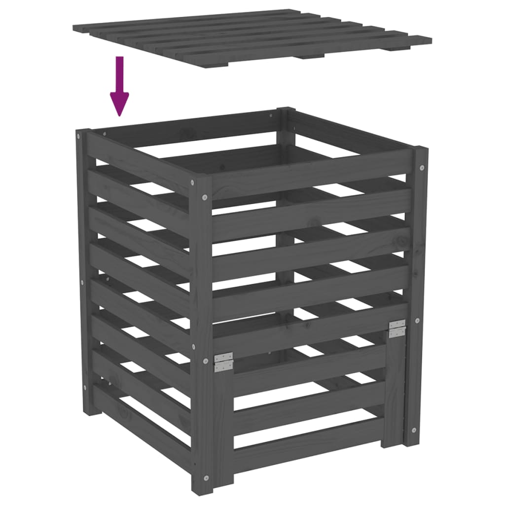 Compostiera Grigia 63,5x63,5x77,5 cm in Legno Massello di Pino - homemem39