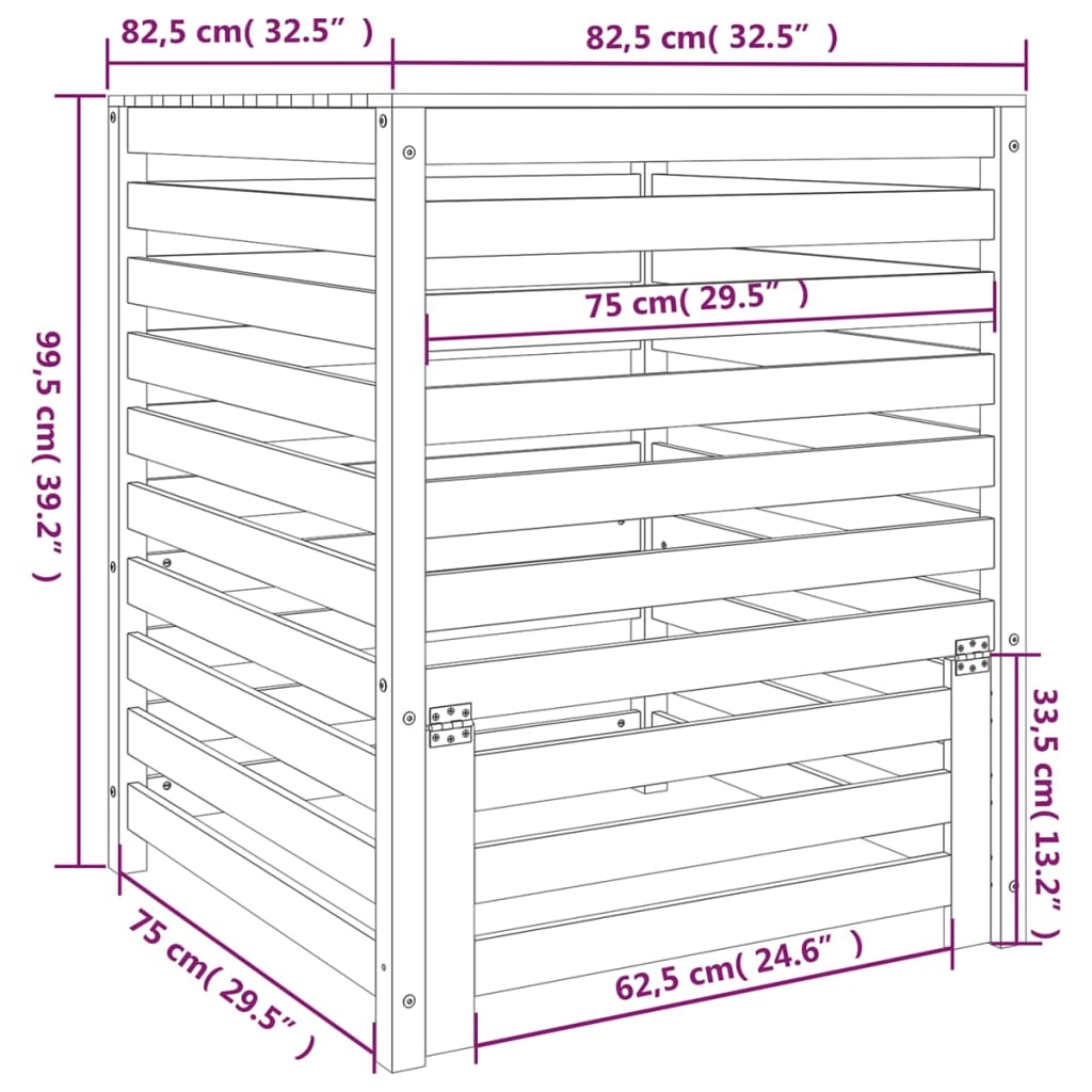 Compostiera Nera 82,5x82,5x99,5 cm in Legno Massello di Pino - homemem39