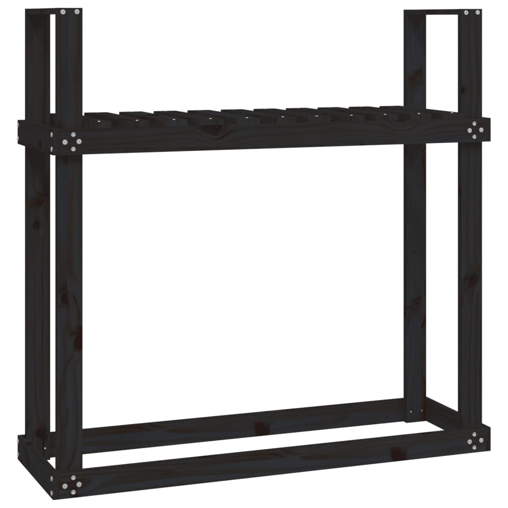 Portalegna Nero 110x35x108,5 cm in Legno Massello di Pino - homemem39