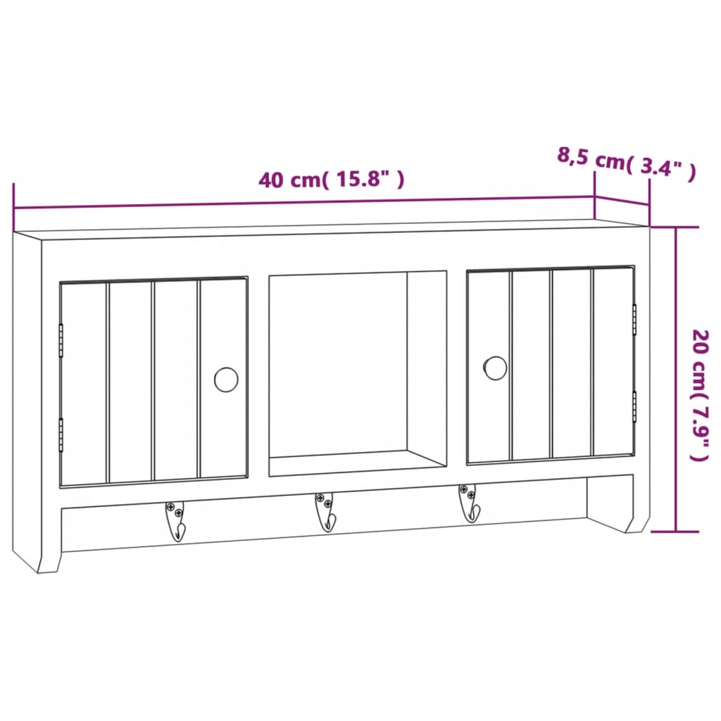 Armadietto per Chiavi Bianco 40x8,5x20 cm in Legno e Acciaio - homemem39