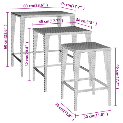 Tavolini Impilabili 3 pz Marroni in Polyrattan - homemem39