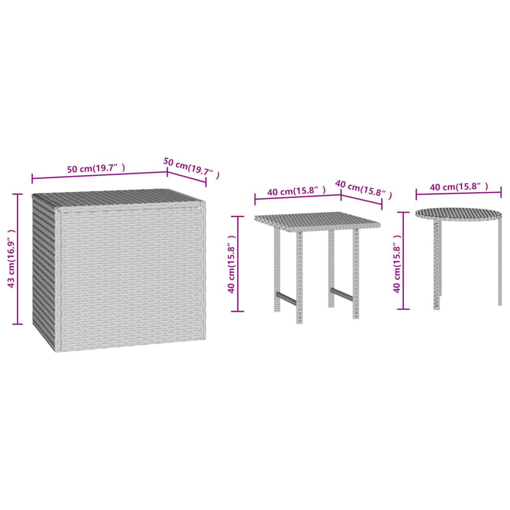 Tavolini 3 pz Marroni in Polyrattan - homemem39