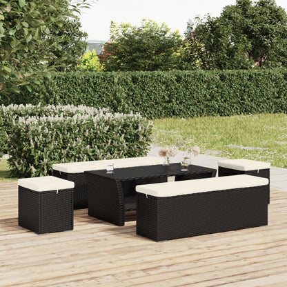 Panca Ottomana con Cuscino Nero 110x30x40 cm in Polyrattan - homemem39