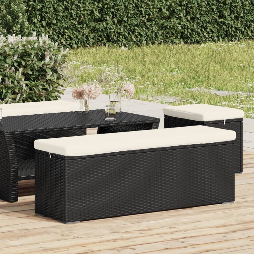 Panca Ottomana con Cuscino Nero 110x30x40 cm in Polyrattan - homemem39